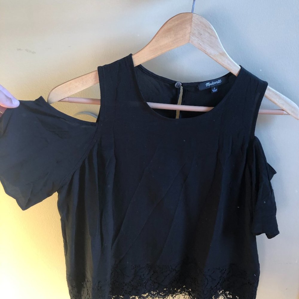 Madewell Silk Black Short Sleeve Blouse